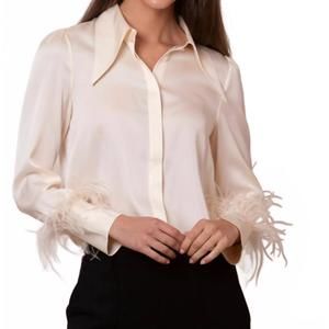 NEW JESSIE LIU silk blouse with feathers in champagne
